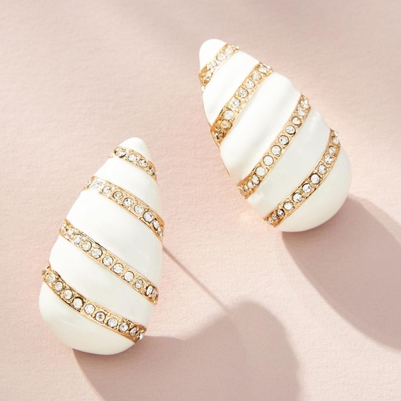 Anthropologie Collegiate Crystal Striped Earrings White - Picture 1 of 3